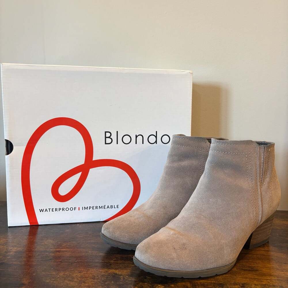 Blondo Waterproof Suede Booties Women 5.5 Mushroom Taupe Gray Ankle Boots